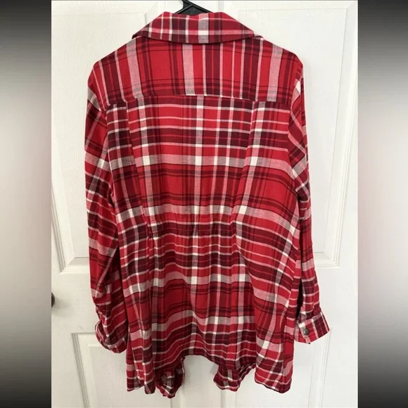 CATO EST. 1946 Women’s Red Striped Plaid Long Sleeve Open Top Blouse 18/20W - Picture 4 of 5
